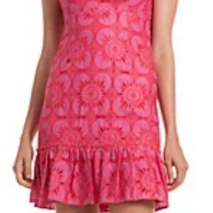 - TRINA TURK Carpinteria Medallion Floral Lace Ruffle Hem Dress Size 6 Pin…